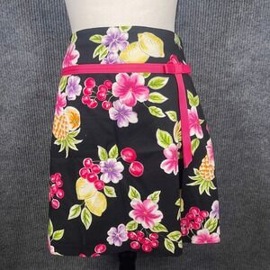 Vtg 90s Y2K Skirt Sz 8 Black Bow AOP Cherry Flower Lemon Pineapple Vacay Summer